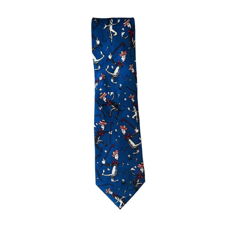 Vintage 1996 Dr.‎ Seuss Golf Neck Tie The Cat In The Hat, Blue 100% Silk